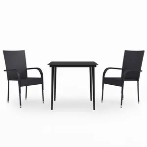 vidaXL Patio Dining Set 3 Piece Garden Outdoor Lawn Yard Terrace Balcony Dining Dinner Table and Chair Seat Seating Furniture Black 3099395