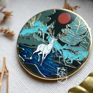 Nocturnal Exodus Hard Enamel Pin | Nature Animals Collection | White Stag Fantasy Art Pin