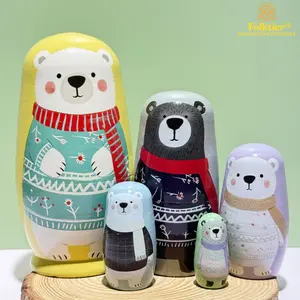 1 Set Russian Nesting Dolls, Warm Bear Matryoshka Dolls, Wooden Educational Toys for Kids, Crafts & Collectible Souvenirs, Ideal Gifts for Christmas Halloween Easter Thanksgiving Valentine's Day Ramadan New Year Birthday Party Wedding.