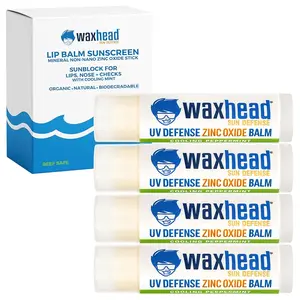 Waxhead Zinc Oxide Lip Balm for Sensitive Skin - Peppermint 4-Pack, Biodegradable & Reef-Safe Lip Sunscreen with Lanolin, Shea Butter