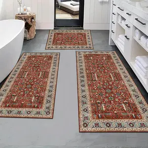 Bathroom Mat Set, 3 Counts/set Boho Style Bath Mat, Non-slip Soft Floor Mat for Bathroom Hotel Salon Dormitory Home