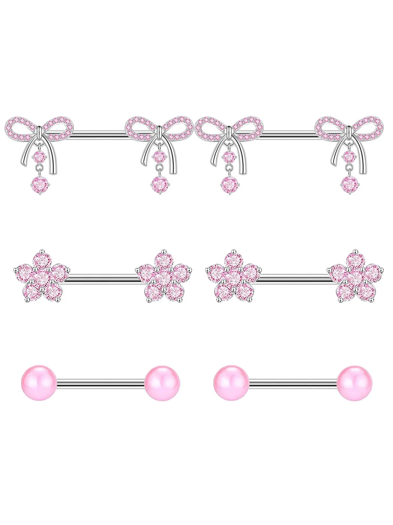 3 Pairs 14g Nipple Rings for Women, 316L Stainless Steel Heart Bow Cz Flower Barbell, Cute Nipplerings Piercing Jewelry Body Jewelry, Body Jewellery