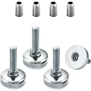 Heavy Duty 4PK Threaded Leveling Feet with 3/8"-16 Threaded Inserts, Adjustable Furniture Levelers with Large Nylon Foot for Cabinets Benches Tables & More (71189)
