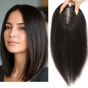 Hair Toppers for Women Real Human Hair Lightweight Clip in Hair Piece Fluffy Straight, Black summerwins Invisible Hairpiece