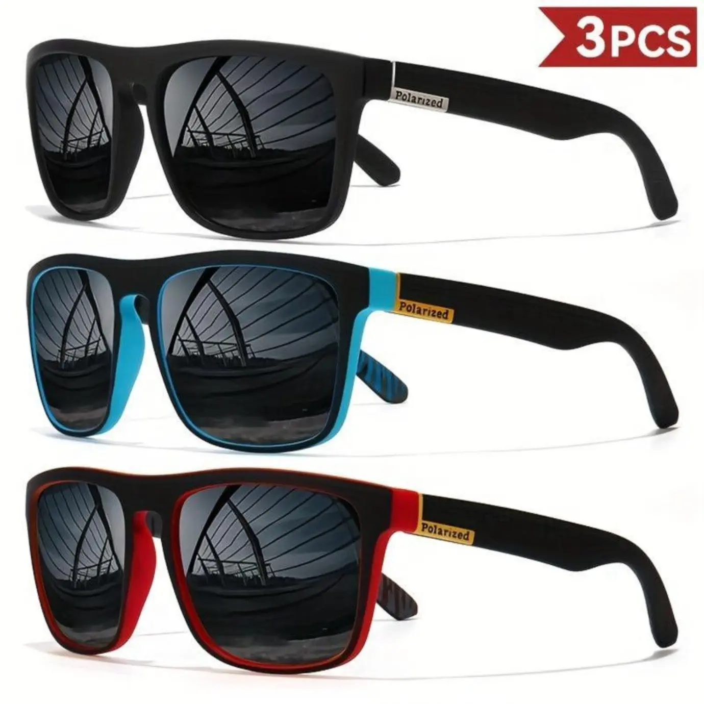 Men's 3-Pack Sunglasses Set - Trendy Vintage Square Outdoor Polarized Eyewear, UV400 Luxury Designer Glasses for Driving, Fishing, Men's Sunglasses