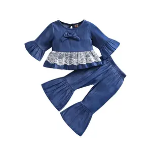 Toddler Girl Clothes Kids Fall Spring Outfits Pullover Bell Bottom Denim Pants Jeans Fashion Girls' Clothing Set
