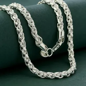 Premium 925 Sterling Silver Wheat Chain Necklace, Hand Polished Braided Spiga Link Chain, Hypoallergenic Durable Everyday Jewelry for Men Women, 18/20/22/24 Inch, Birthday Christmas Anniversary Valentine's Day Gift for Him Her
