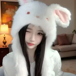 The plush movable big rabbit ears are cute and sweet. The plush ear-protecting hat is a gift for taking photos and making great pictures