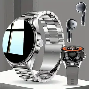 The new smart watch has built-in headphones, 1.46-inch HD screen, 360*360 resolution,  steel band + silk tape, supports wireless calls/information reminders, suitable for business/leisure/sports/call scenes, two-in-one convenient wearing method