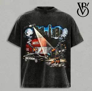 Urban Crime Scene Acid Washed Graphic T-Shirt – 240GSM Heavyweight Cotton Oversized Boxy Fit Streetwear Tee, City Night Motel Chaos Print, Y2K Retro Grunge Cinematic Vintage Faded Unisex Shirt