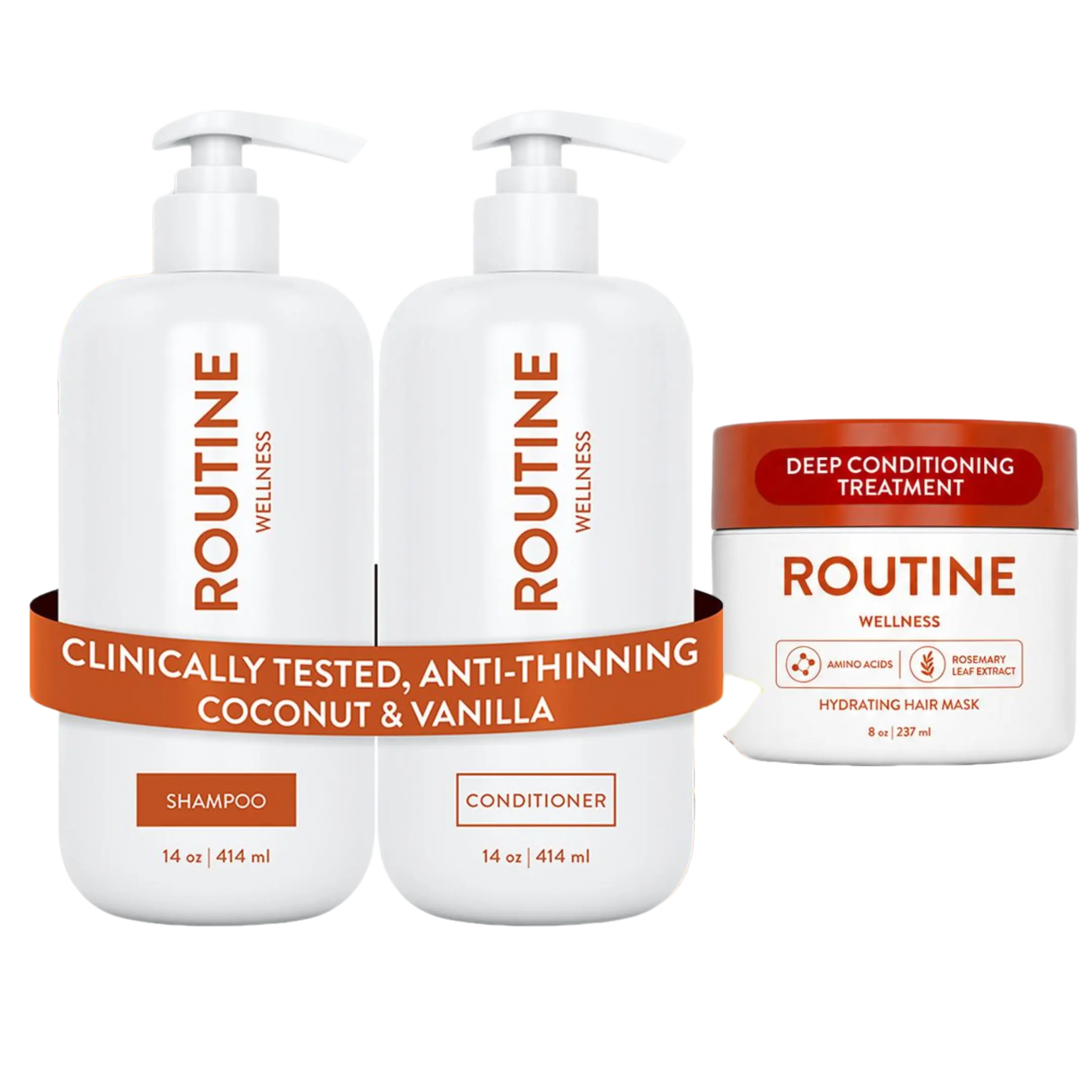 Routine Wellness Hair Growth & Repair Bundle – Anti-Thinning Biotin Shampoo & Conditioner Set + Deep Conditioning Hair Mask for Hair Loss, Thinning Hair, Dry Damaged Hair, Volume & Shine