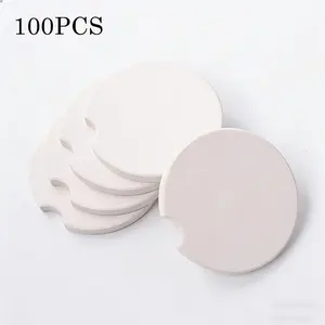 100 pieces of blank sublimation coasters, 2.6-inch round white car coasters