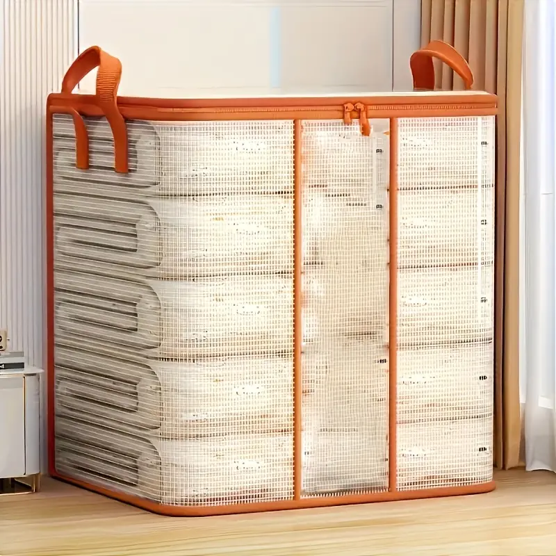 PVC Vinyl Storage Organizer, Large Contemporary Transparent and Stackable Bag with Reinforced Handles for Moving and Bedding