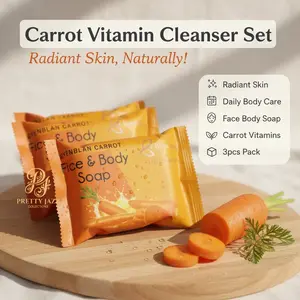 BYENBLAN 3pcs Heart-Shaped Carrot Soap - Alcohol-Free, Anti-Blemish Brightening Bath Soap, Daily Face & Body Cleanser with Moisturizer & Vitamins for Gentle Care, Brightening Soaps, Anti-Blemish Soaps