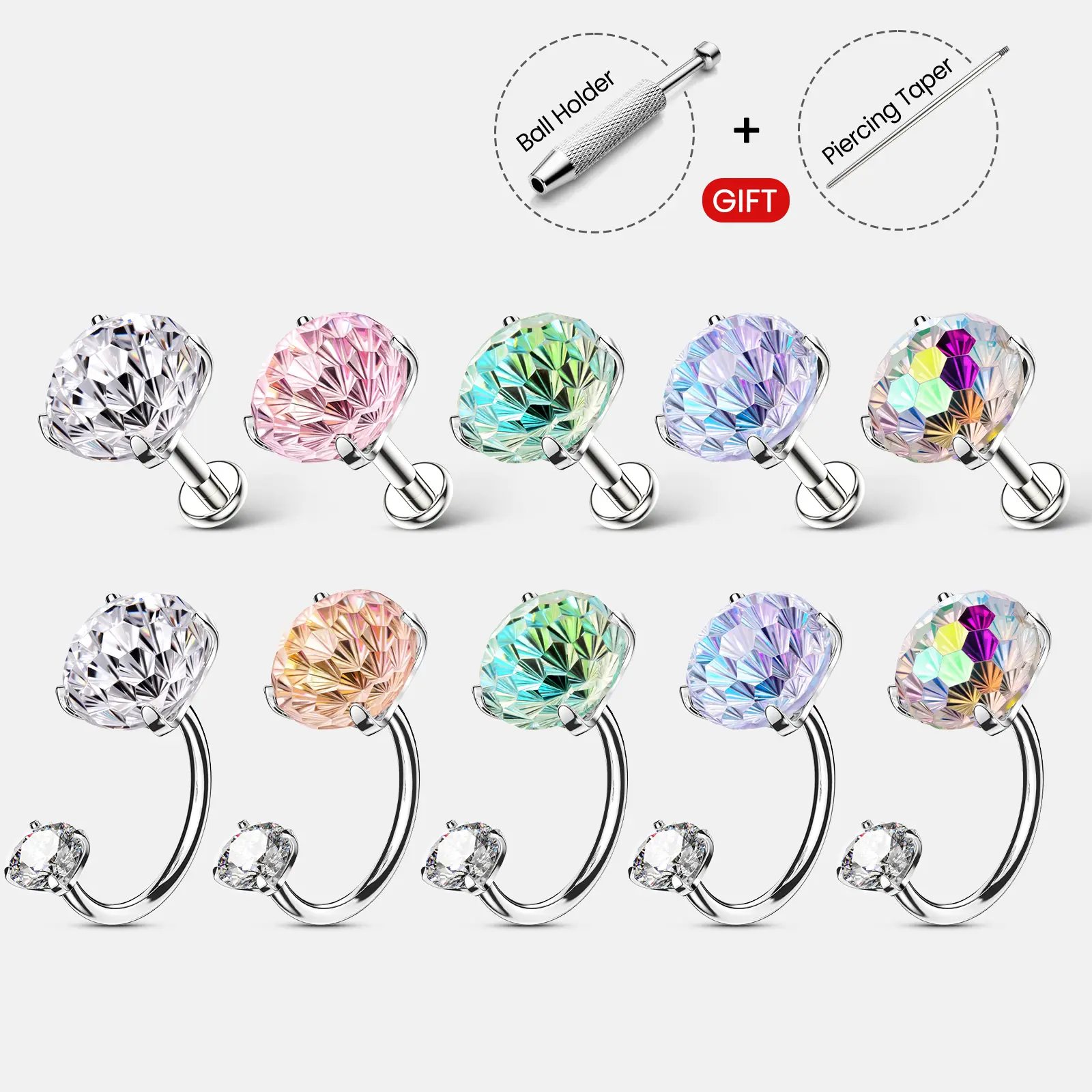 Titanium Flash Fireworks Flat Back Stud Earrings,Suitable For Helix, Conch, Daith Piercings Gradient Dreamy New Style