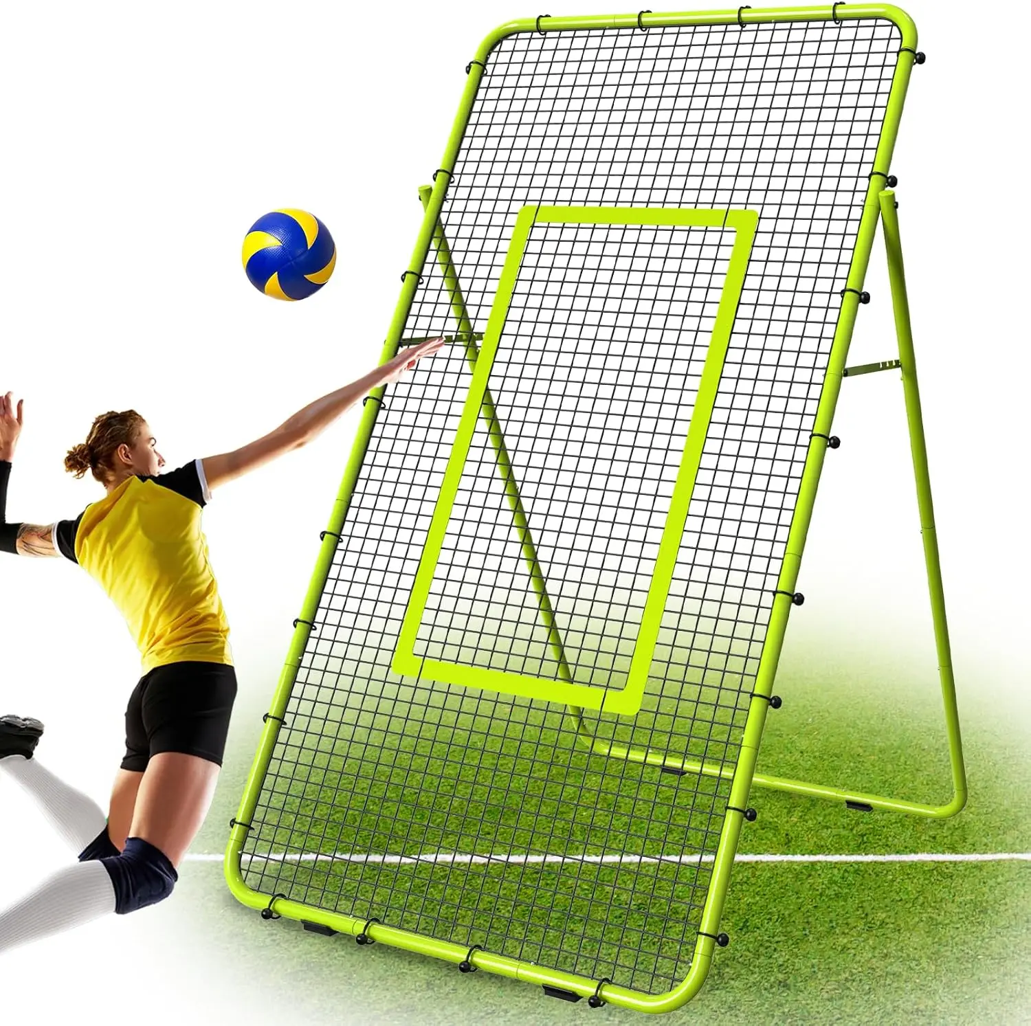 7x4 FT Adjustable Volleyball Rebounder Net, Steel Frame, High-Tension PE Netting, Durable Portable Volleyball Training Equipment for Volleying, Bumping Skills Improvement