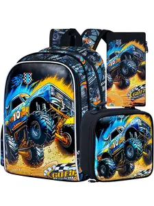 Monster Truck Backpack Set, 3-Piece Design, Durable Material & Stylish School Bag, Perfect Gift for Kids, All-Season Use