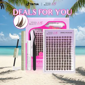 VEYESBEAUTY Black/Brown Lashes spikes Invisible Dramatic Volume Cluster Lashes Individual Lash Extensions Layered Fluffy Eyelashes Lash DIY Makeup- Salon Daily