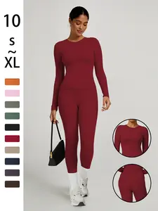 Women's Simple Solid Color Sportswear Set, Comfortable T-Shirt & Slim Fit Pants, High Waist Yoga for Daily Wear