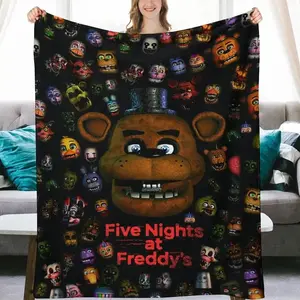 FNAF Plush Throw Blanket, 60x50 in Soft Fluffy Fleece Flannel Fabric, Curl-Up Blanket, Machine Washable, Cozy Warm for Bed, Sofa, Christmas Gift, Curl-Up Blankets, Flannel Blankets