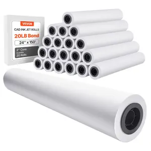 VEVOR Wide Format Paper, 24 inx 150 ft Plotter Roll, 20 Rolls CAD Bond Rolls with 2 in Core, 20 LB Bond Paper Rolls, Ideal for CAD Drawings, Engineering Plans, GIS Maps, and Architectural Designs