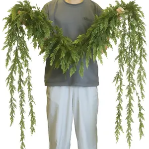 Artificial Pine Leaf Garland Vine, Realistic Evergreen Plant, Low Maintenance Indoor Outdoor Decor for Christmas Fireplace Porch Garden Tabletop