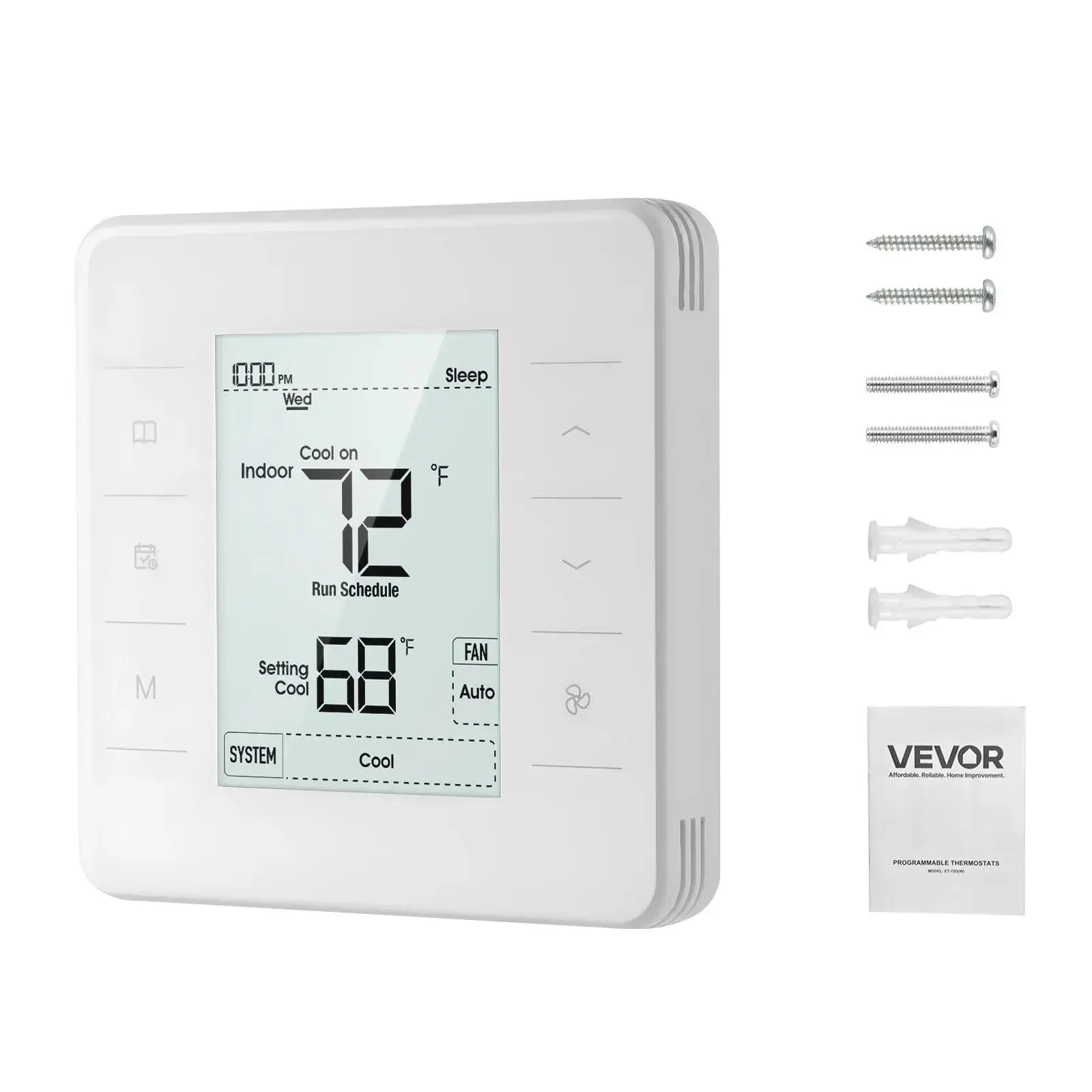【SummerFinds】VEVOR 7-Day Programmable Thermostat,  , Home Thermostats for Heat Pump,Air Conditioner,Underfloor Heating, LED Screen with Backlight & 1Cool+1Heat,Energy-Efficient,Wide Temp Range,White