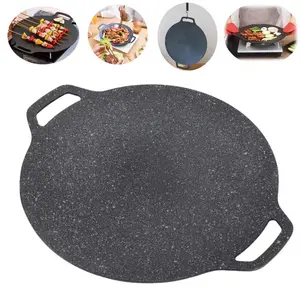 Round Non-Stick Marble BBQ Grill Pan, Camping Cooking Tray, Ideal for Baking, Grilling, BBQ, Suitable for Induction Stove, Durable and Easy to Clean, Nonstick Pans