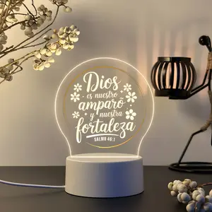 Spanish Bible Verse Night Light, Psalm 46:1, USB Powered LED Table Lamp, Soft Light, Christian Home Decor, Bedroom, Office, Church
