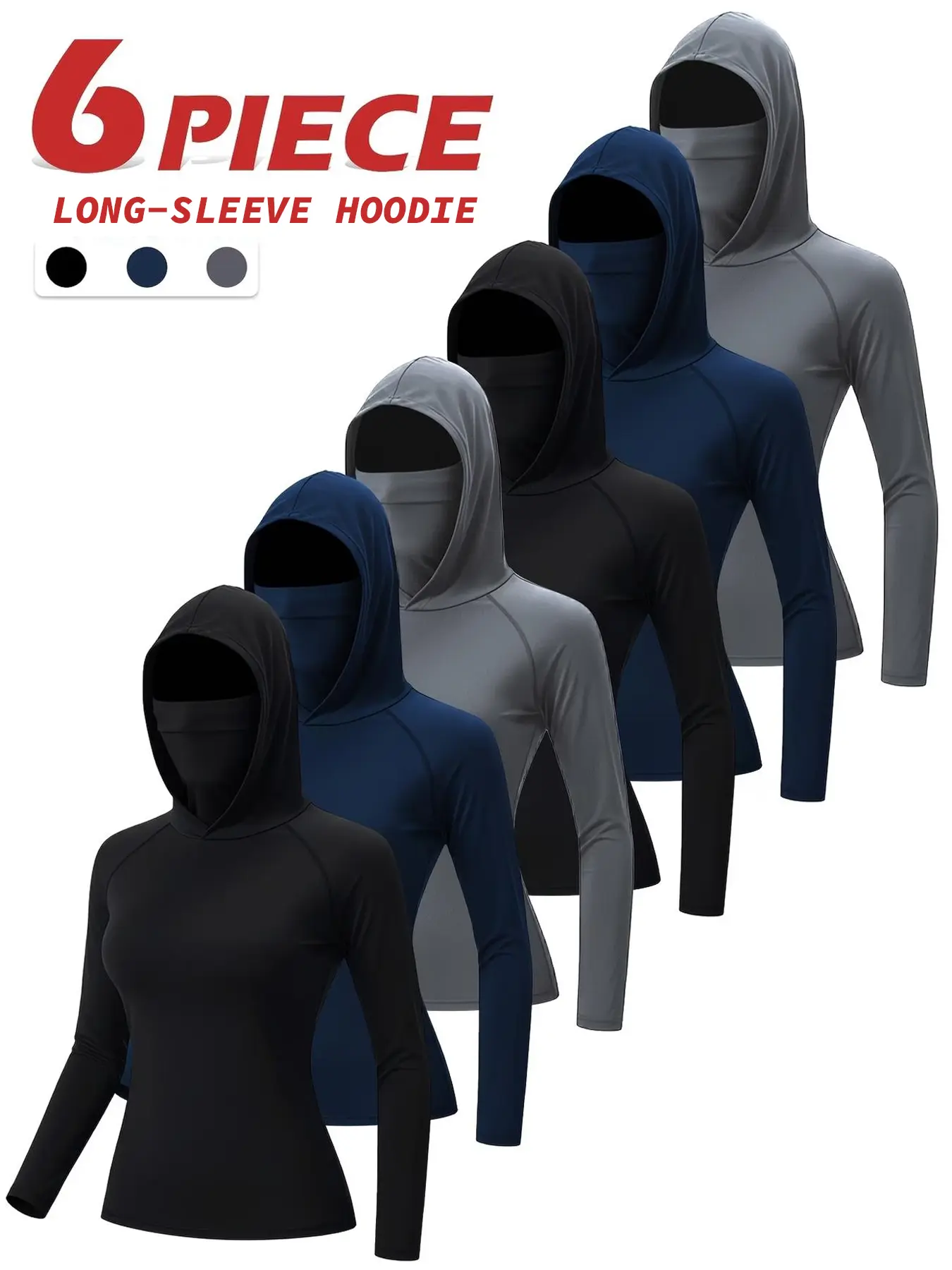 6-piece set of men’s and women’s four-season hooded sweatshirts with high elasticity, breathability, moisture-wicking properties, compression underwear, ideal for outdoor fitness activities like running, workouts, and stylish, quick-drying T-shirts.