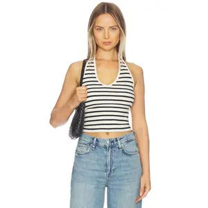 NILI LOTAN Britt Halter Top in Ecru & Black Stripe