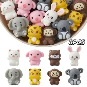 8-Pack Cute Animal Silicone Beads, Adorable Charm Beads for DIY with Charms Pen Decorations, Keychain Accessories & Handmade Crafts