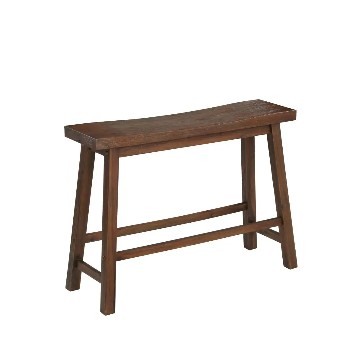 Boraam Sonoma 2-Seat Indoor Bench - Chestnut Wire-Brushed Finish, 33 x 24.25 x 9 in, Eco-Friendly Rustic Contoured Design, Ergonomic Saddle Seat, Stability Stretcher Footrests, Barnwood Dining Room Furniture for Farmhouse Enthusiasts, Two Seats