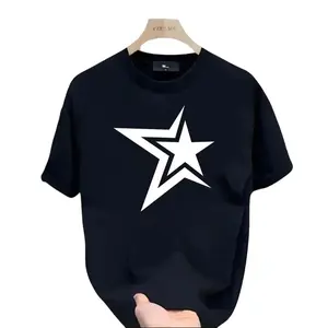 Five-pointed star design T-shirt, cool, handsome, good-looking, unisex, men's round Neck street style summer and spring, casual, clothing, simple and trendy, party and outdoor activities, youthful vitality, men's daily wear tops