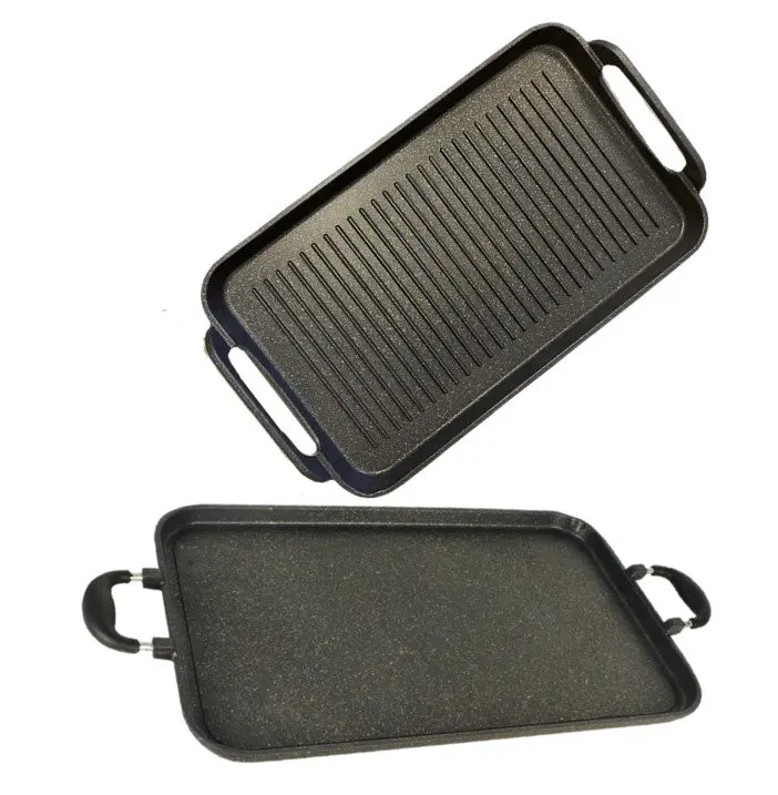 Juego de 2 Comales Antiadherentes de Mármol – Liso + Parrilla / 2-Piece Nonstick Marble Griddle Set – Smooth + Grill