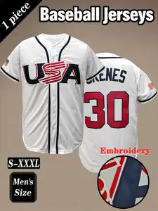 Men's Classic #30 White Baseball Jersey, “USA” Embroidery Design, Casual Loose-Fitting Short Sleeve, Breathable Sportswear for All Seasons, Jersey Shirts