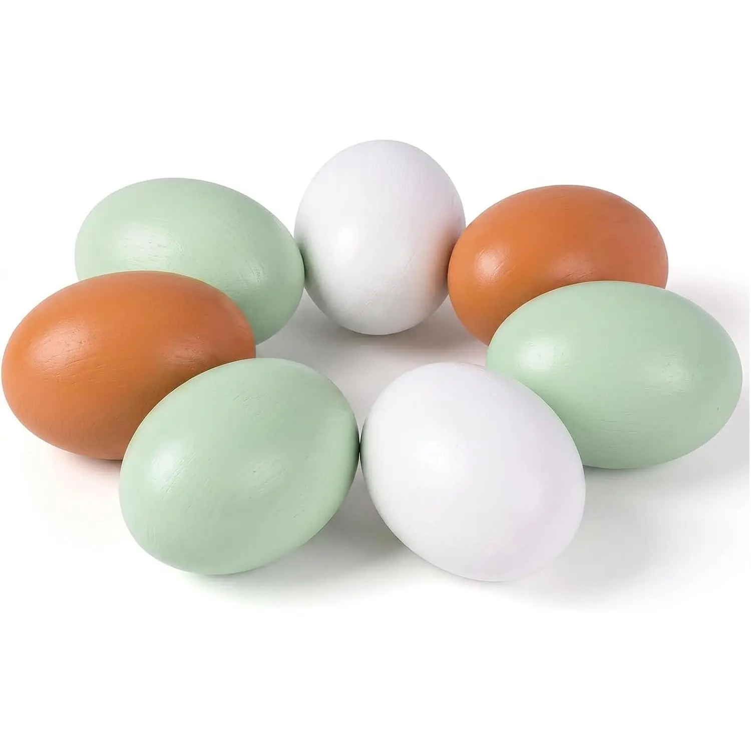 7-Piece Natural Wooden Fake Eggs, 3-Color Wood Fake Chicken Nesting Eggs for Crafts, Home Decor