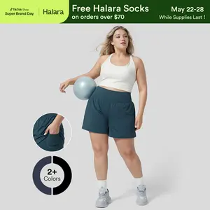 Halara Super High Waisted Back Pocket & Side Hidden Pocket 2-in-1 Yoga Plus Size Shorts 4''-Longer Length