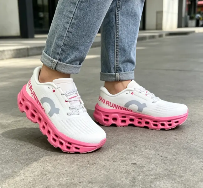 Stylish white pink running shoes quick dry textured mesh upper large hollow shock reduction platform sole durable anti slip outsole unisex casual footwear for workout shopping outdoor walking trips