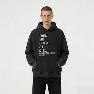 DIEU ME CRÉA ET DIT... DEMERDEZ-VOUS AVEC ! Men's 400g Heavy-Duty Retro Washed Hooded Sweatshirt Loose Fit Streetwear Couple Outfits Casual Tie-Dye Design with Gradient Washed Finish & Drop Shoulder for Autumn/Winter