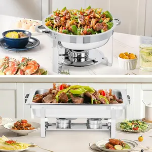 2/4/6 Pack Chafing Dish Buffet Set, 8 Qt Rectangle & 5 Qt Round Stainless Steel Chafers and Food Warmer Sets with Lid, Food & Water Pan and Fuel Holder for Events, Parties & Holiday Catering