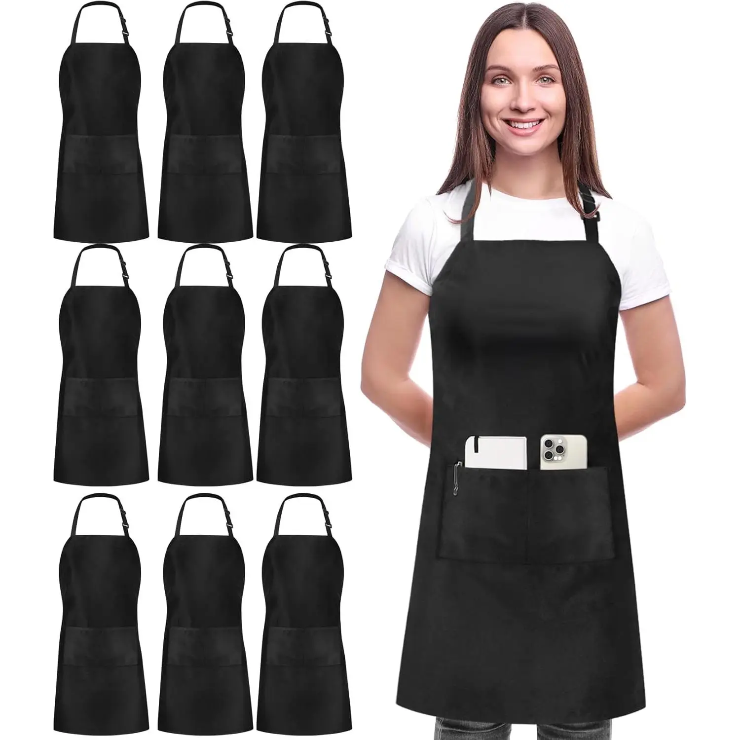 10 Pack Bib Apron Adjustable with 2 Pockets, Water and Oil Resistant, Cooking  Chef Apron for Women Men
