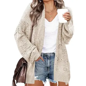 Womens Plus Size Crochet Cardigan Kimonos Boho Long Sleeve Oversized Summer Open Front Knitted Sweater
