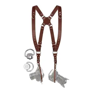 Coiro Camera Harness for 2 Cameras – Dual Shoulder Leather Camera Strap – Double Camera Harness for DSLR/SLR, Camera Straps for Photographers of All Levels, Standard Straps/Color Brown