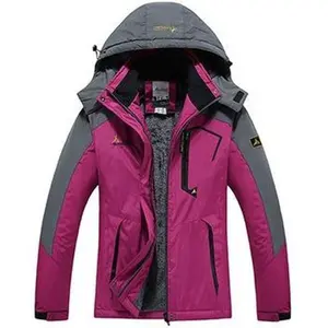 Women's Winter Ski Jacket Warm Fleece Lined Waterproof Windproof Hooded Outdoor Jacket Thickened Sports Hiking Running Camping Fishing Mountaineering Travel Skiing Casual Windproof Coat