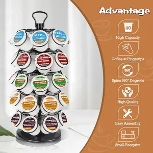 40 Pods Capacity K Cup Holders,K Cup Holder, K Cups Holder,K Cup Carousel, Coffee Pods Holder Storage Organizer Stand with Heavy-Duty Base,Very Easy Assembly Design,Black