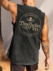 men's letter & graphic print round neck tank top, regular fit casual street sleeveless top for daily wear, men's clothes for all seasons, cotton, menswear,  summer clothes