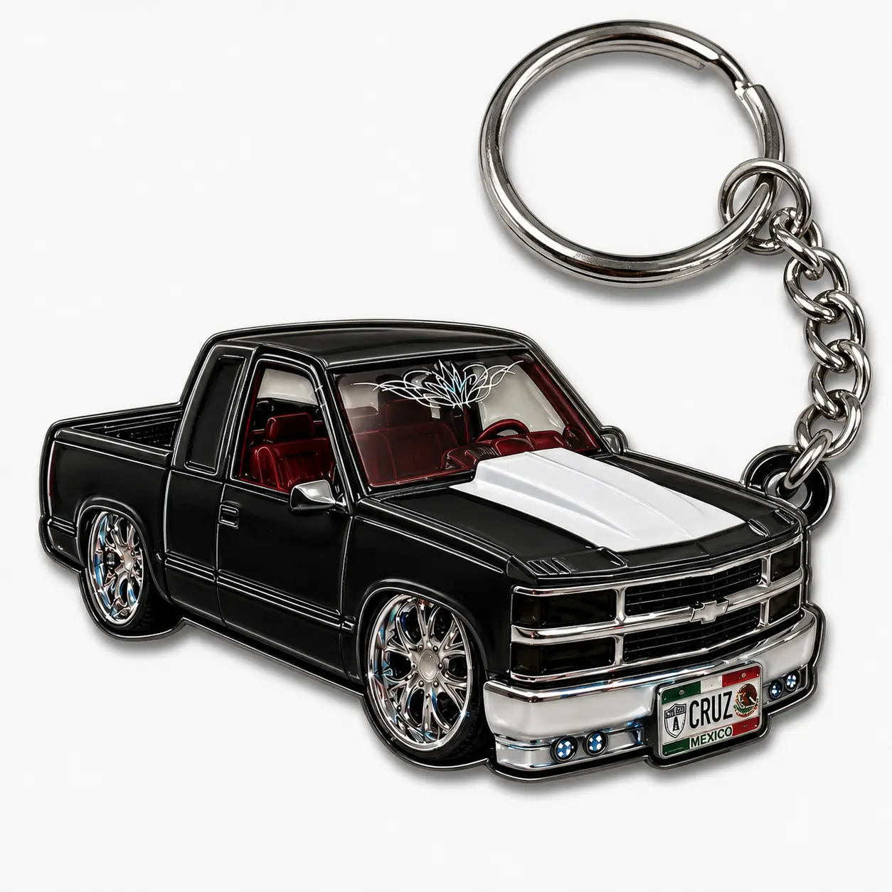 Custom Keychain – Black  Pickup Truck Key Ring, Street Truck Accessory, Gift for Truck & Fans
