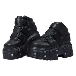 Ladies Punk Platform Goth Boots with Black Laces Gothic Biker Combat Ankle Boots for Women Footwear Stylish