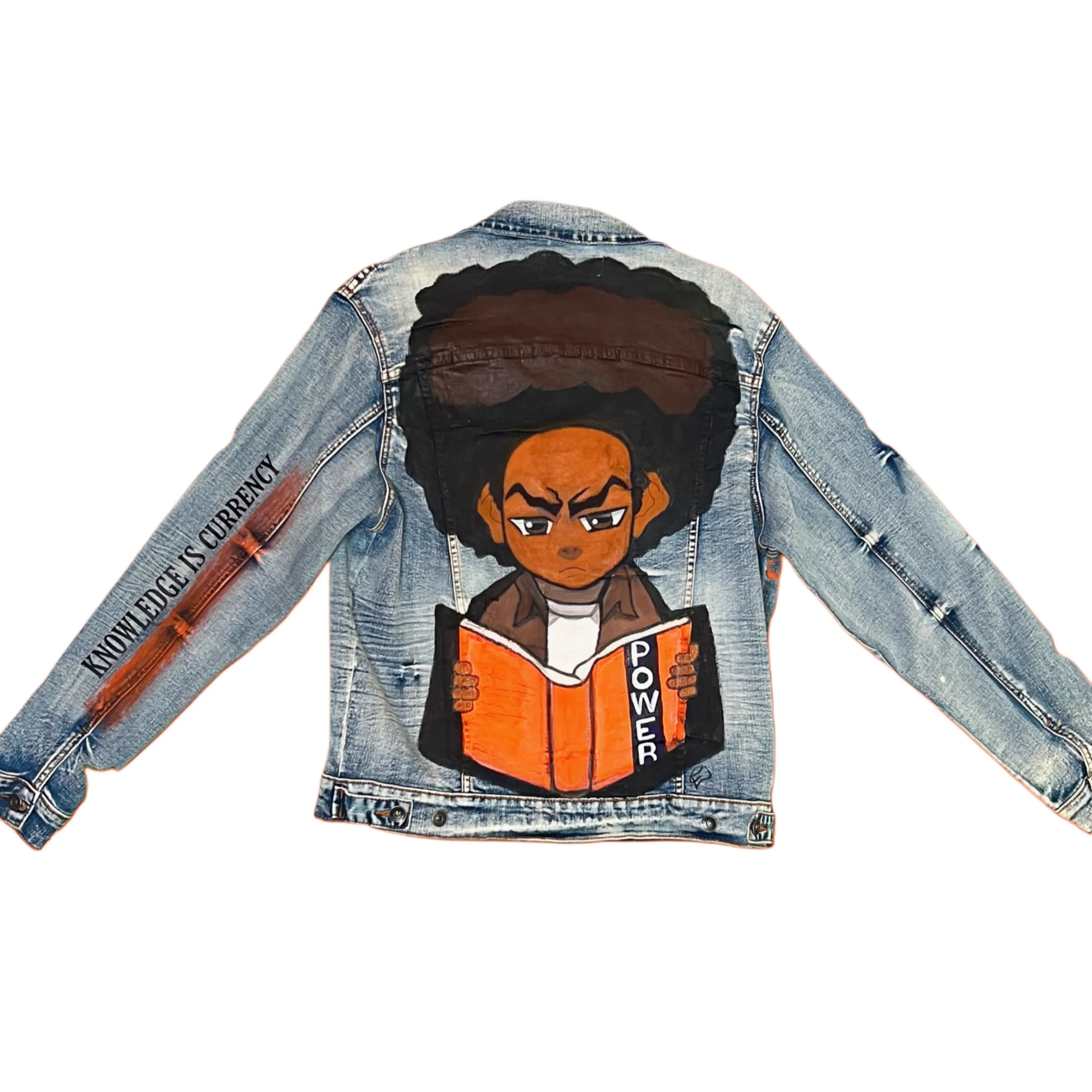 THE 48 LAWS OF HUEY CUSTOM DENIM JACKET Hand-Painted Acrylic Art - Size Medium Wearable Art Streetwear